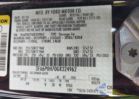 2016 Ford Fusion Se from USA, damaged, VIN 3FA6P0H70GR324962